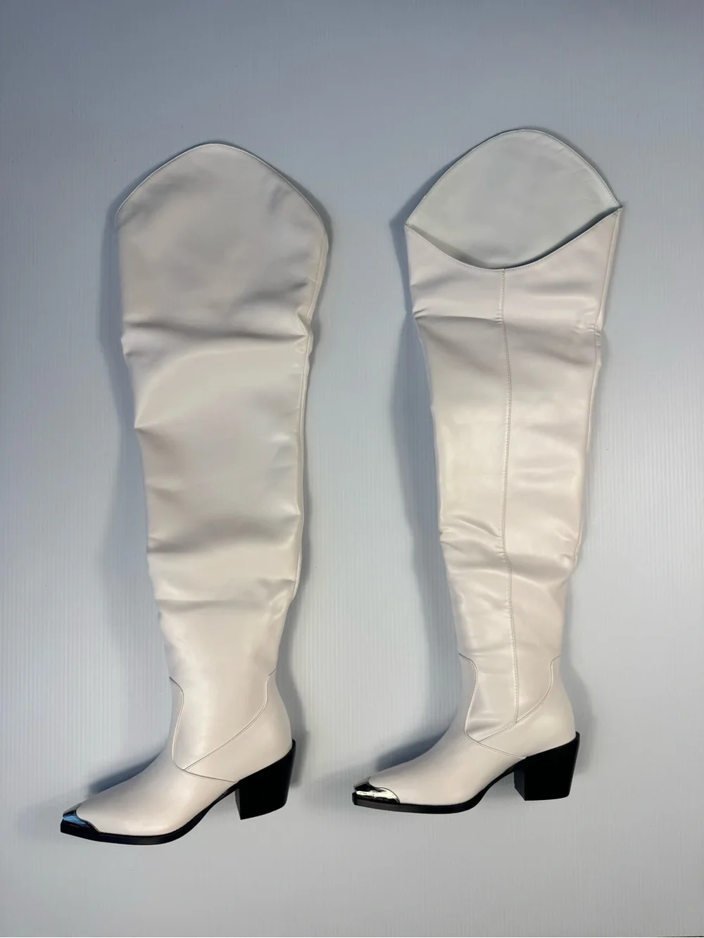 White Over-the-Knee Western Boots | Silver Toe Accent | Same Day Shipping